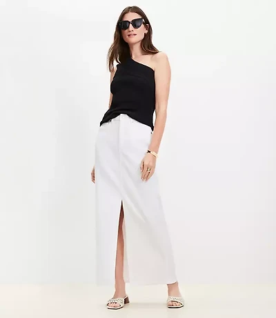 Petite Denim Maxi Skirt White