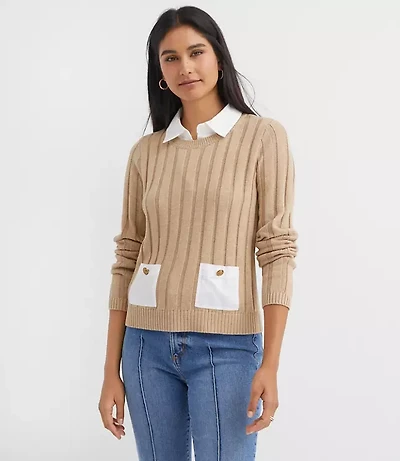 Ribbed Mixed Media Pocket Sweater
