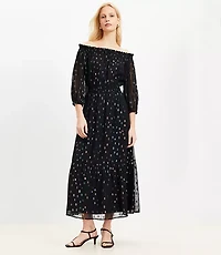 Shimmer Clip Balloon Sleeve Off The Shoulder Midi Dress