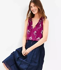 Floral Ruffle Tie Neck Mixed Media Blouse