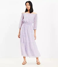 Floral Balloon Sleeve Off The Shoulder Midi Dress