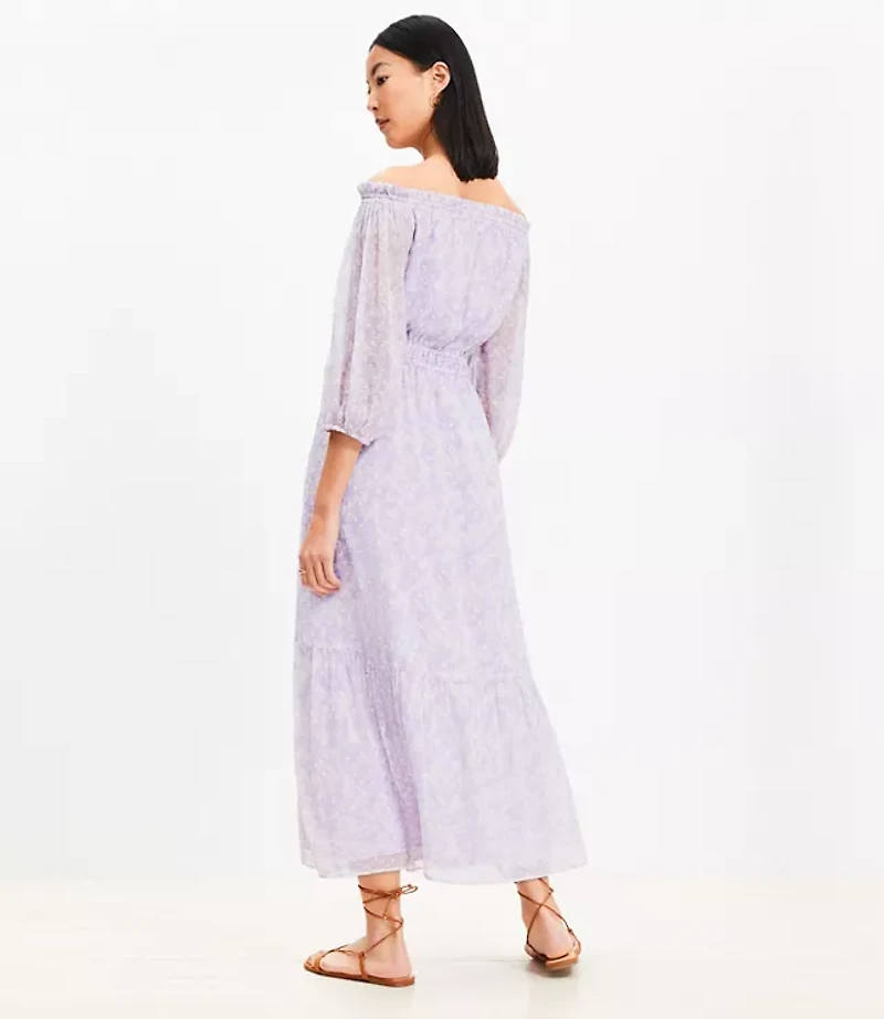 Floral Balloon Sleeve Off The Shoulder Midi Dress