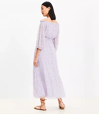 Floral Balloon Sleeve Off The Shoulder Midi Dress