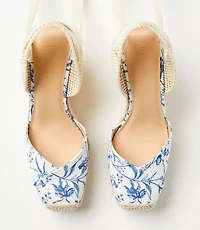 Bird Toile Lace Up Espadrille Wedges