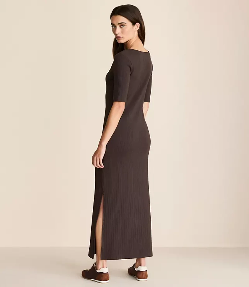 Lou & Grey Ribbed Maxi Elbow Sleeve Dress