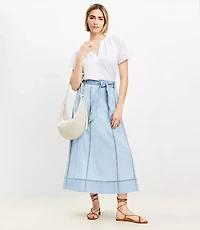 Petite Chambray Belted Midi Pocket Skirt