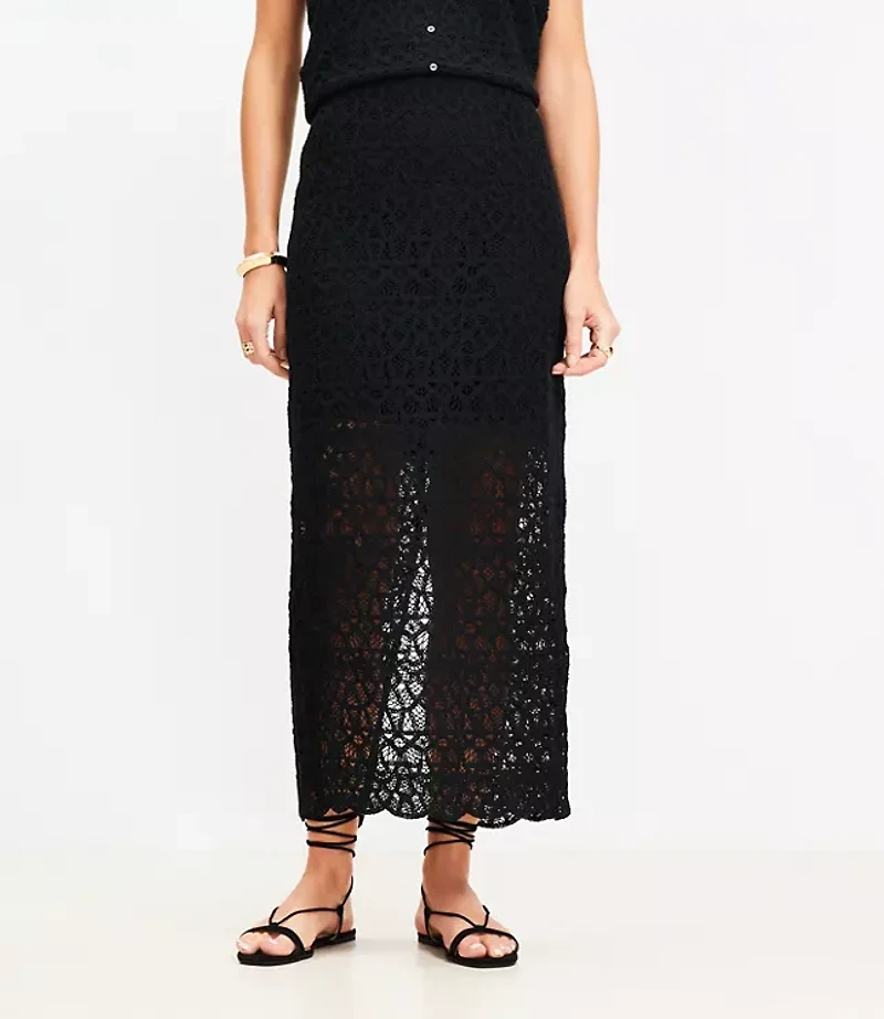 Petite Scalloped Crochet Midi Skirt