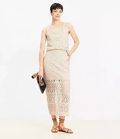 Petite Scalloped Crochet Midi Skirt