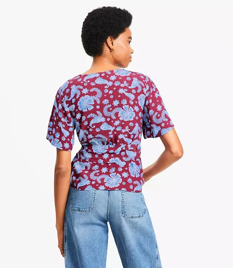 Floral Flutter Sleeve Wrap Blouse
