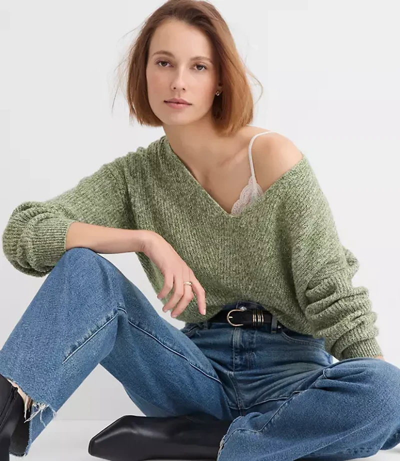 Angled Ribbed V-Neck Sweater