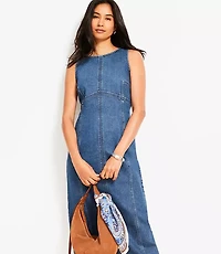 Petite Seamed Denim Midi Dress in Classic Mid Wash