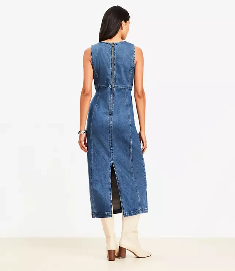 Petite Seamed Denim Midi Dress in Classic Mid Wash