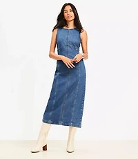Petite Seamed Denim Midi Dress in Classic Mid Wash