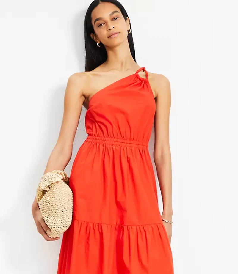 LOFT Beach Poplin One Shoulder Maxi Pocket Dress