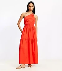 LOFT Beach Poplin One Shoulder Maxi Pocket Dress