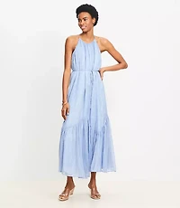 Petite Striped Flounce Maxi Halter Dress