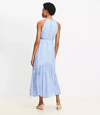 Petite Striped Flounce Maxi Halter Dress