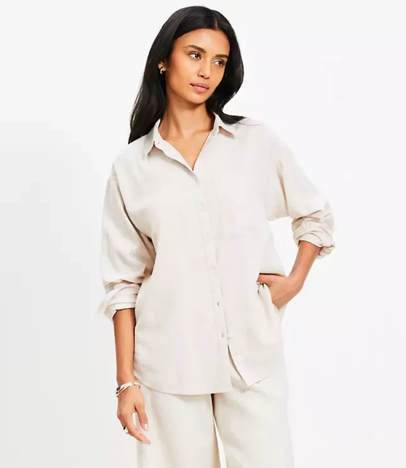 Petite Linen Blend Everyday Oversized Pocket Shirt