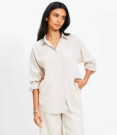 Petite Linen Blend Everyday Oversized Pocket Shirt