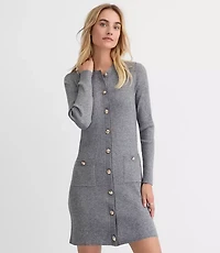 Ribbed Button Pocket Mini Sweater Dress