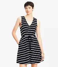 Petite Striped Drawstring Mini Pocket Dress