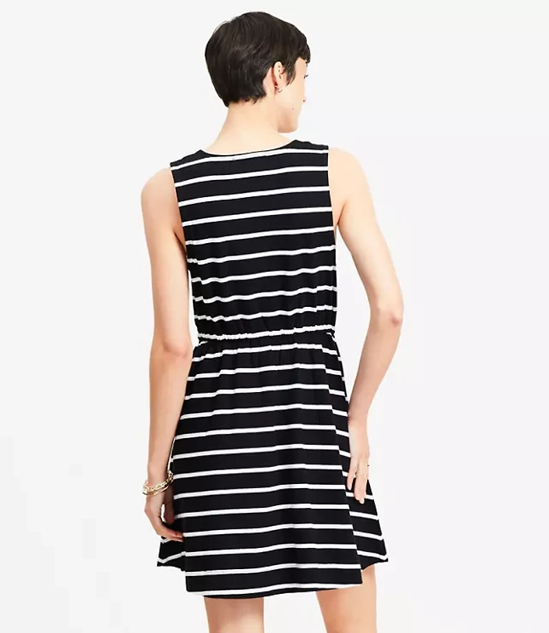 Petite Striped Drawstring Mini Pocket Dress