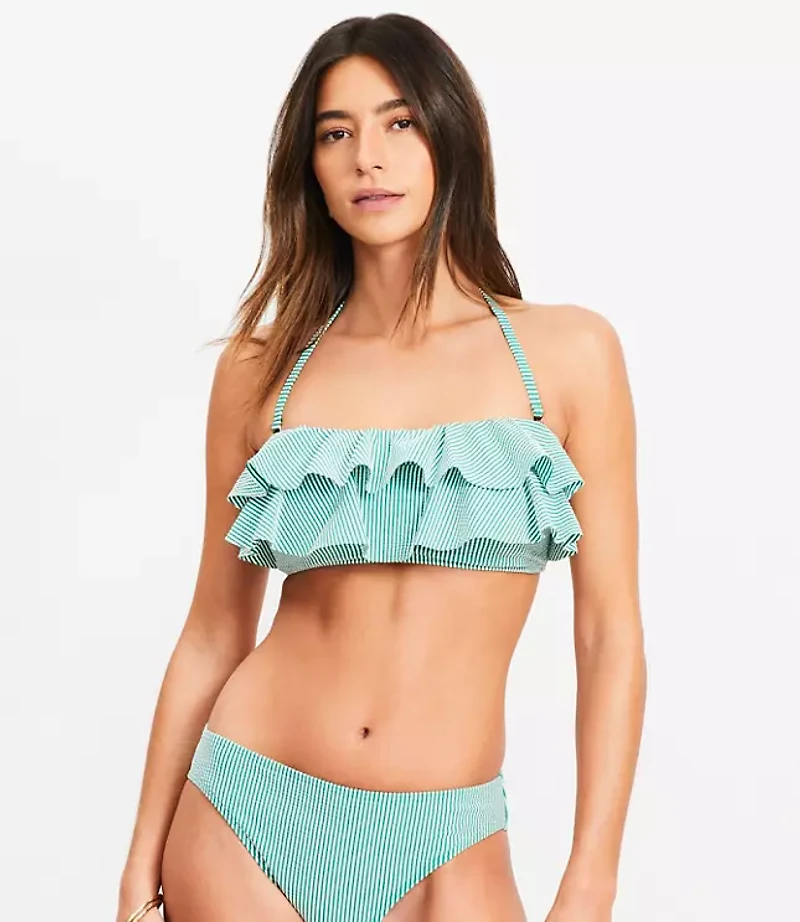 LOFT Beach Striped Ruffle Bandeau Bikini Top