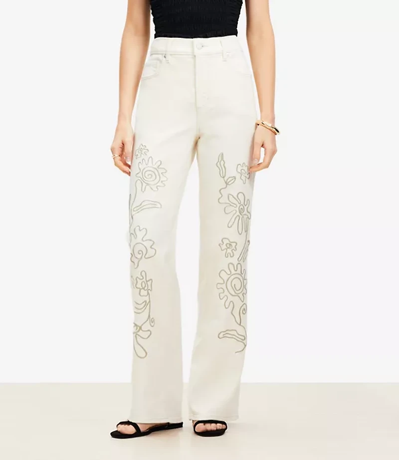 Mid Rise Relaxed Straight Jeans Ecru