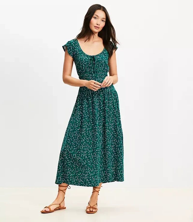 Petite Floral Smocked Flutter Midi Dress