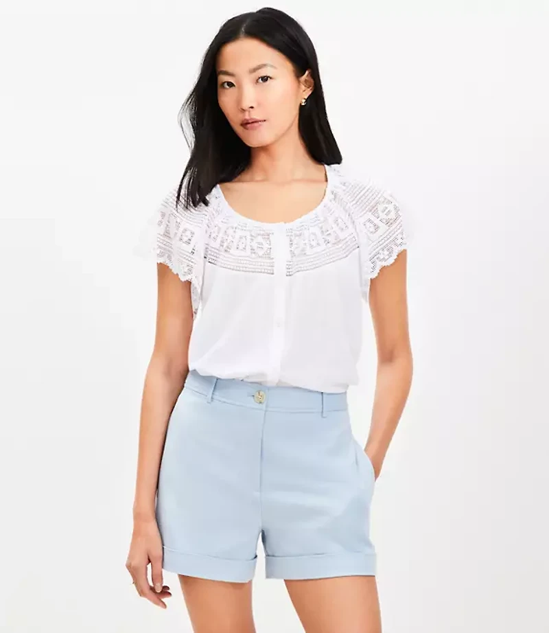 Lace Flutter Button Top