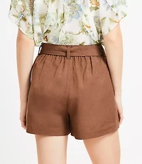 Belted Patch Pocket Shorts Linen Blend