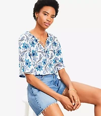 Petite Paisley Tie Neck Mixed Media Blouse