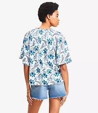 Petite Paisley Tie Neck Mixed Media Blouse