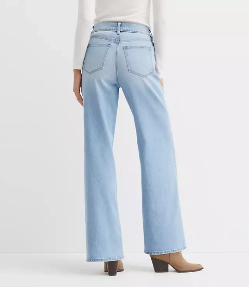 Studded High Rise Wide Leg Jeans Mid Vintage Wash