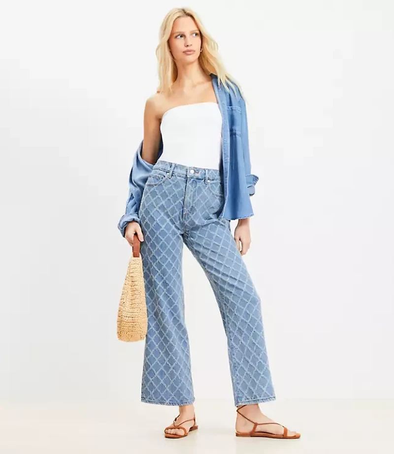 Diamond High Rise Wide Leg Crop Jeans Mid Stone Wash