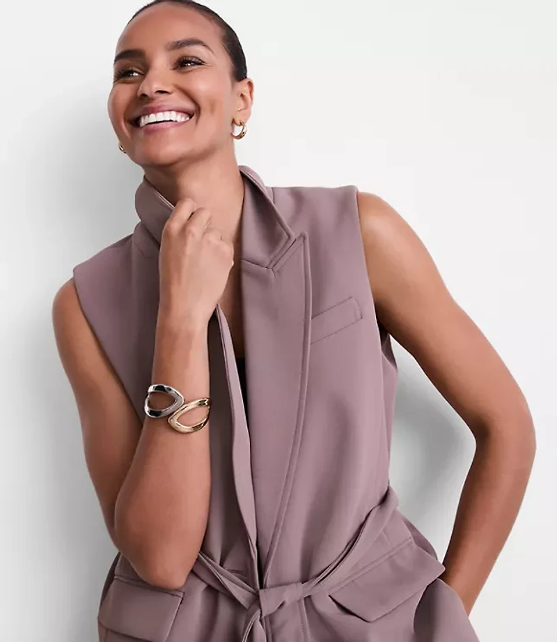 LOFT Versa Crepe Drape Belted Blazer Vest