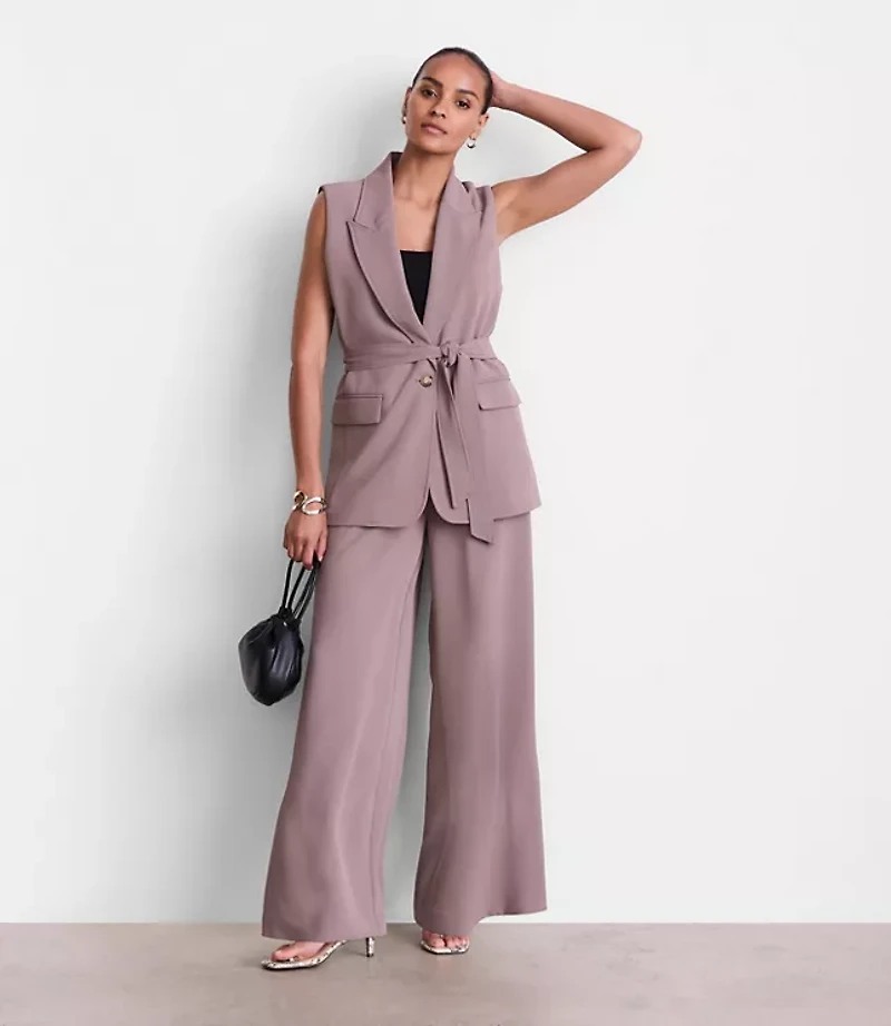 LOFT Versa Crepe Drape Belted Blazer Vest