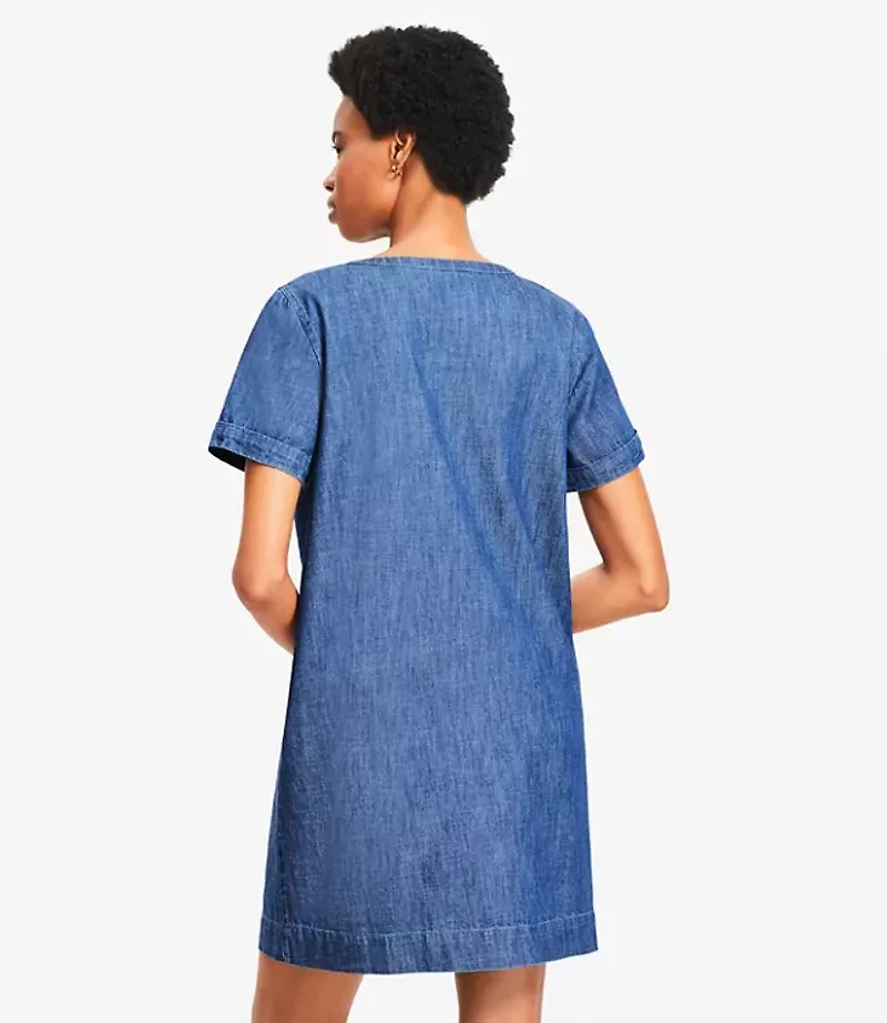 Petite Denim Lace Up Mini Dress