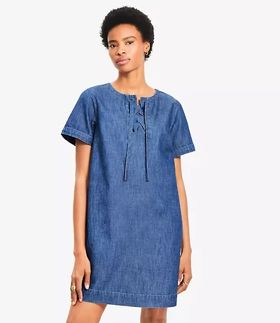 Petite Denim Lace Up Mini Dress