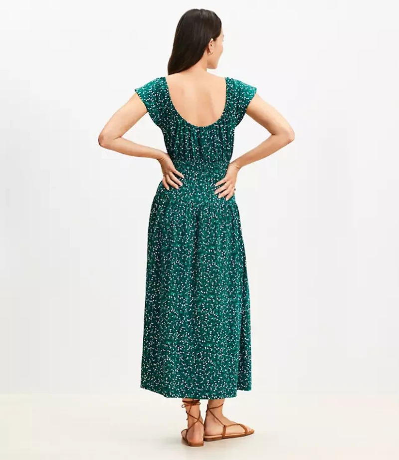 Floral Smocked Flutter Midi Dress