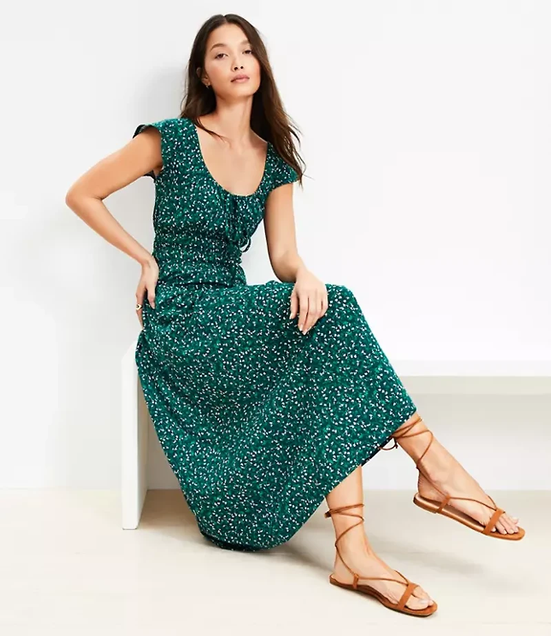Floral Smocked Flutter Midi Dress
