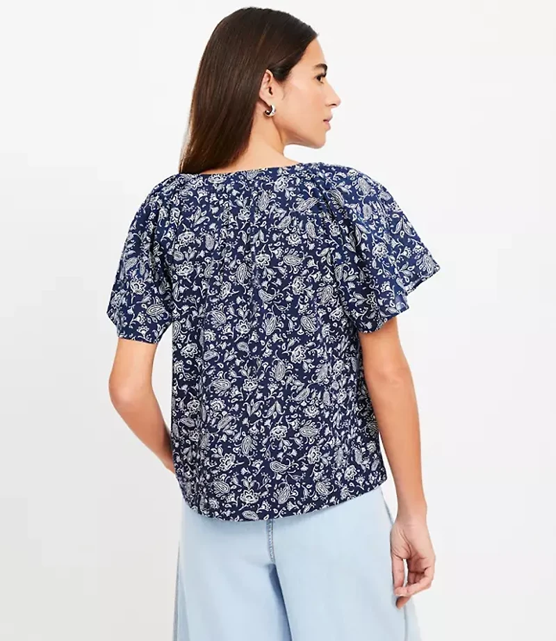 Petite Bandana Mixed Media Flutter Top