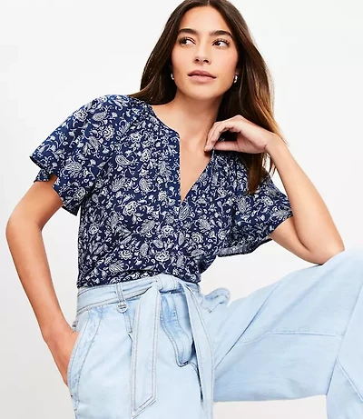 Petite Bandana Mixed Media Flutter Top