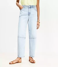 Petite High Rise Barrel Jeans in Light Wash Indigo