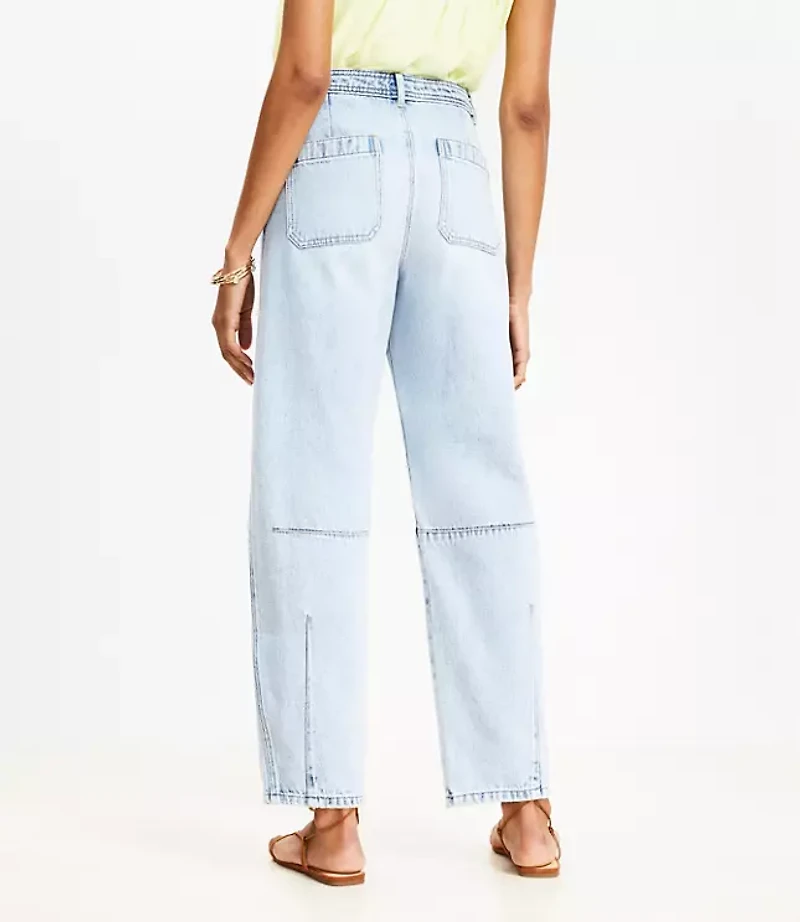 Petite High Rise Barrel Jeans in Light Wash Indigo