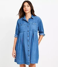 Tall Chambray Pleated Mini Pocket Dress
