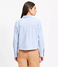 Petite Striped Poplin Wide Sleeve Modern Utility Shirt