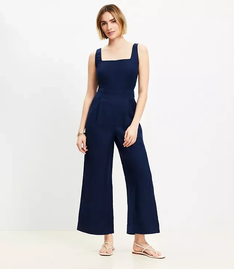 Linen Blend Square Neck Jumpsuit