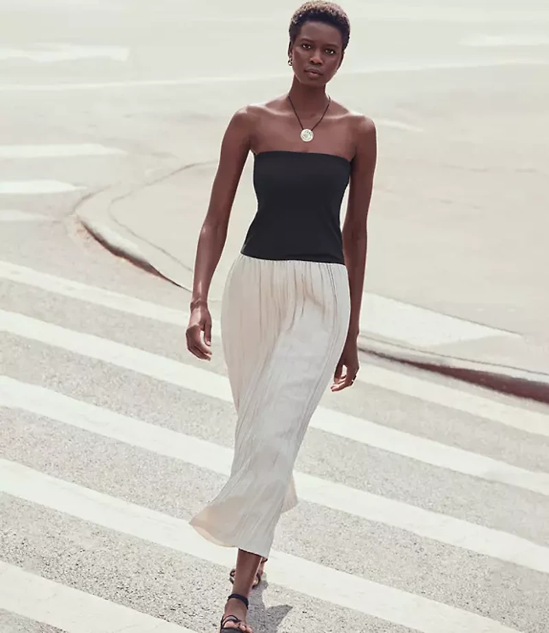 Petite LOFT Versa Strapless Mixed Media Maxi Dress