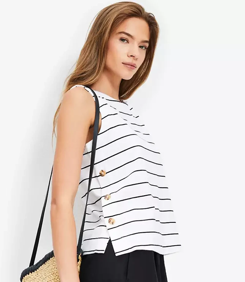 Petite Striped Side Button Tank Top